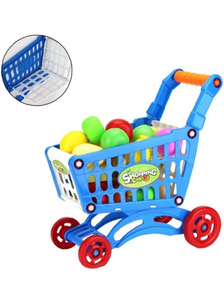 Mini-Trolley Spielzeug-Set 17-teilig ABS-Kunststoff Supermarkt-Einkaufswagen Spielzeug mit künstlichem Obst Gemüse und Lebensmitteln Spielen Blau - B08GCQYWLM