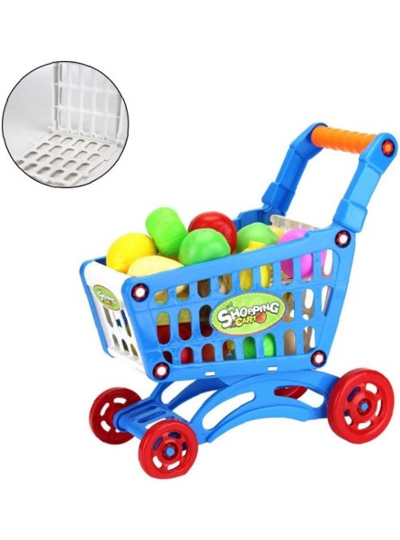 Mini-Trolley Spielzeug-Set 17-teilig ABS-Kunststoff Supermarkt-Einkaufswagen Spielzeug mit künstlichem Obst Gemüse und Lebensmitteln Spielen Blau - B08GCQYWLM