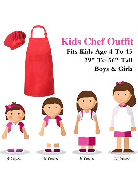CokinkiDs Kids Chefs Schürze Set Kochmütze Ärmel Schürzen für Kids-Boys Mädchen Einstellbare Kinderküche Kochen und Backen Wear 4-15 Jahre alt Rot - B081W9PR29