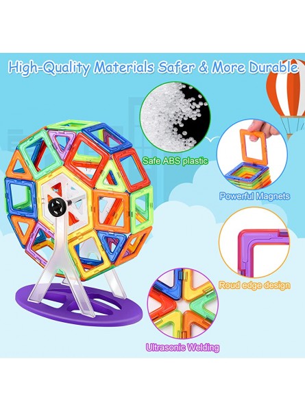 Sealilac 100 Stück Magnetische Bausteine Magnetisches 3D-Fliesenspielzeugbausteine mit 2 Autobasen Riesenrad & kreativer DIY-Anleitung Lernspielzeug für Kinder im Alter von 3-14 Jahren - B0B8DBV96T
