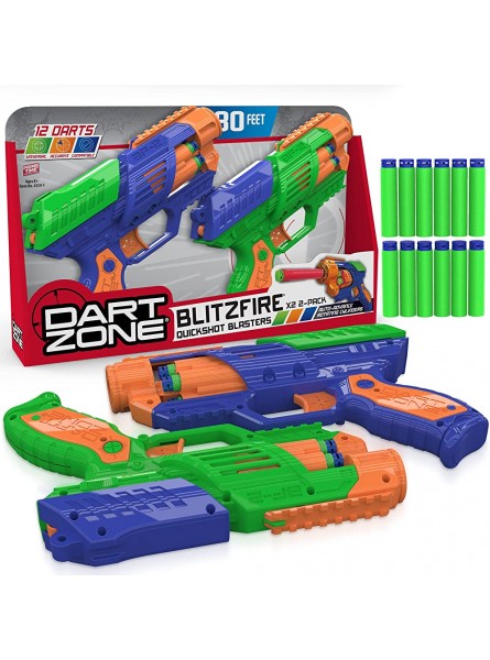 DartZone Blitzfire Dart Blaster 2 Spielzeugpistolen & 12 Dart Zone Waffel Tip Patronen schießt 24 Meter bei 47 m s kompatibel mit Nerf Pfeilen 6 runde rotierende Zylinder manuelle Toy Gun - B09CMFPS5N