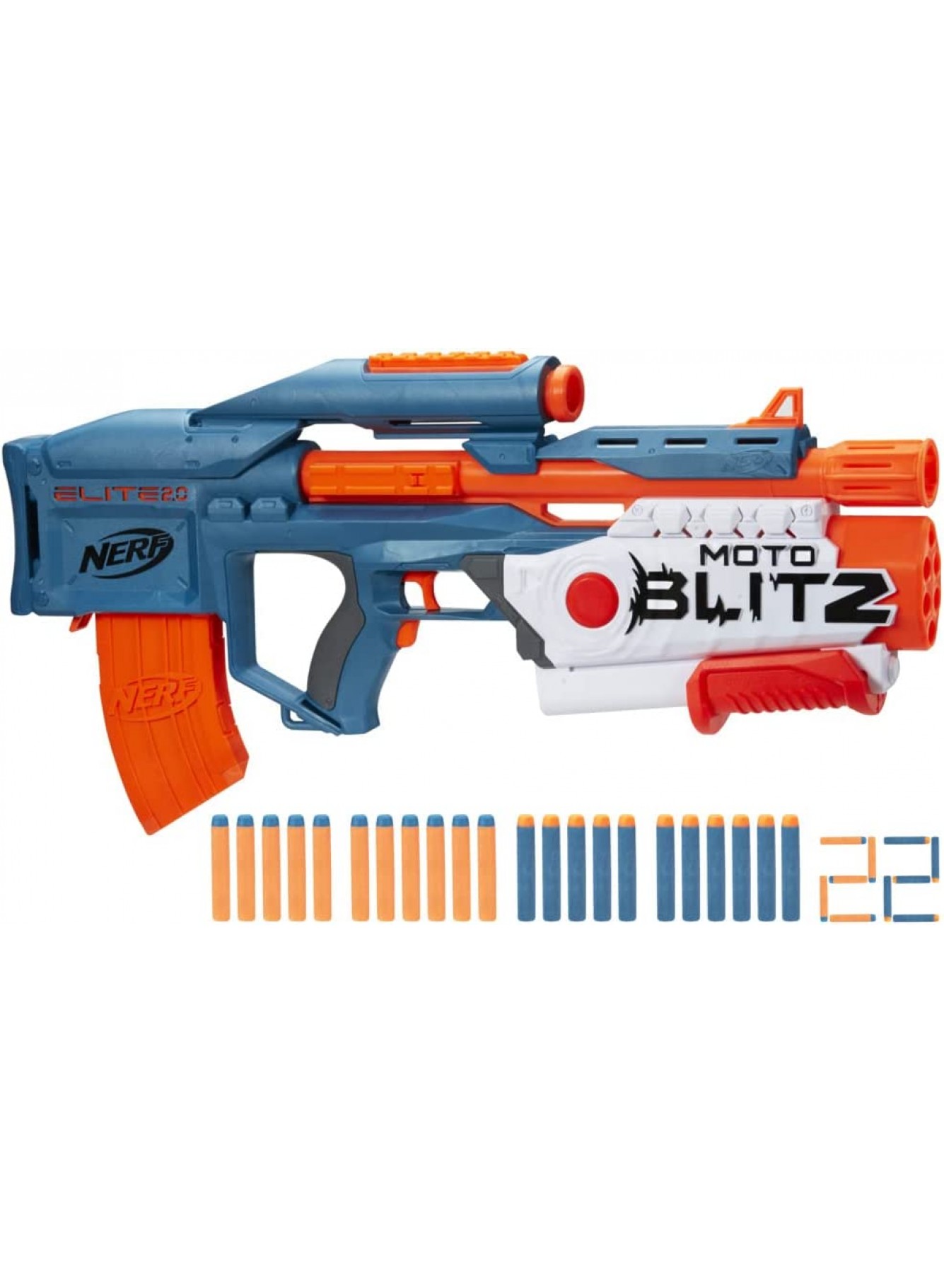 Nerf Elite 2.0 Motoblitz Blaster motorisierter 10-Dart-Abschuss 6-Dart-Airblitz-Action Clip-Magazin 22 Darts - B09Q8CG91P