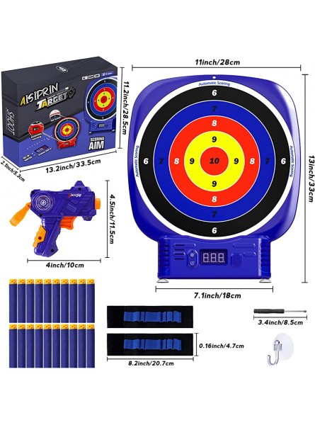 AISIPRIN Zielscheibe für Nerf Pistole,Elektronische Digitale Zielscheibe mit Soundeffekt,2 Spielzeug Pistole,20 Schaumstoff Munition,Handgelenkbänder,Schraubendreher,Outdoor Spielzeug für Kinder - B09YV4VKMD