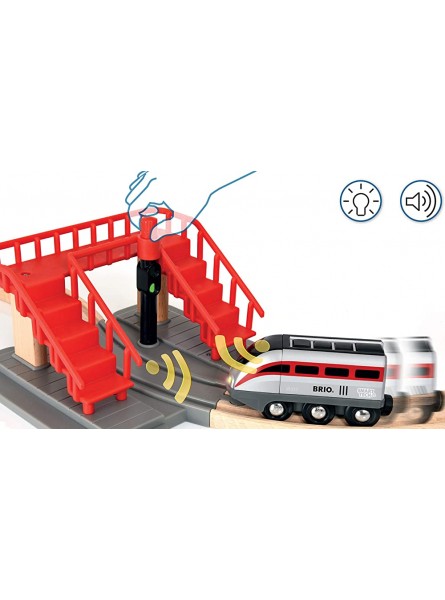 BRIO Eisenbahn Smart Tech Sound Action Tunnel Reisezug Set Mit Fußgängerbrücke Holzeisenbahn - B01MTAV5JM