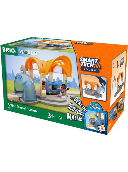 BRIO World 33973 Smart Tech Sound Bahnhof mit Action Tunnel Zubehör für die BRIO Holzeisenbahn Interaktives Spielzeug empfohlen ab 3 Jahren - B0876TVFGH
