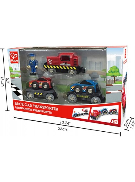 Hape E3735 Rennwagen-Transporter Spielfahzeug Eisenbahn blau rot - B07PK3KYHD
