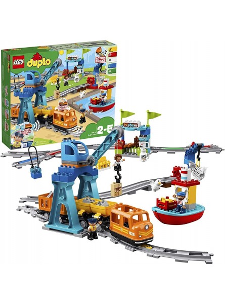 LEGO 10875 DUPLO Güterzug „Push & Go“-Lok mit Lichtern und Geräuschen Funktionssteinen und 2 Kranen Spielzeug für Kinder ab 2 Jahren Geschenk für Kleinkinder - B0984JBR2D