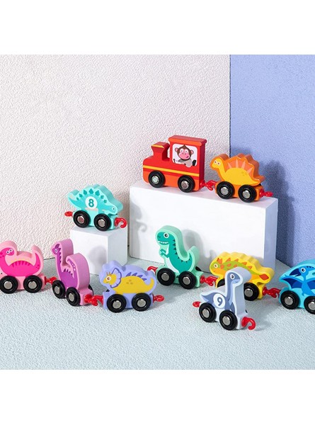 Wooden Colorful Dinosaur Number Train Toys Trackless Numbers Trains Toy 11 Pcs Train Cars Digital Toy Set Early Education Toy Train Sets Ideal Gifts for 3 Year Old Kids Toddler Boys and Girls - B09VGG5YNF