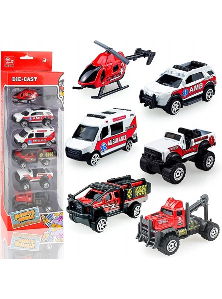 Diecast Cars Krankenwagen Spielzeug für 3 4 5 6 7 Jahre alte Jungen Mädchen – 6 Pack Legierung Krankenwagen Spielzeug Set enthalten Autos & Hubschrauber für Kinder Kleinkinder Jungen Mädchen - B09N1CR748