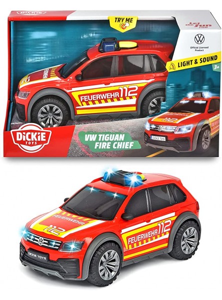 Dickie Toys 203714016 VW Tiguan R-Line Fire Car Auto Feuerwehr Einsatzfahrzeug SUV Blaulicht & Sound inkl. Batterien 25 cm für Kinder ab 3 Jahren rot - B081K1H3N9