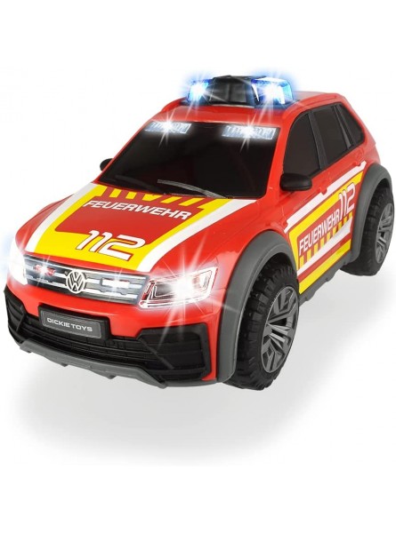 Dickie Toys 203714016 VW Tiguan R-Line Fire Car Auto Feuerwehr Einsatzfahrzeug SUV Blaulicht & Sound inkl. Batterien 25 cm für Kinder ab 3 Jahren rot - B081K1H3N9