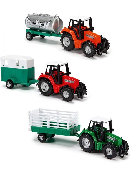 Dickie Toys 203733001 Farm Life Team Traktor mit Anhänger Bauernhof Spielzeug Spieltraktor Gespann wahlweise mit Tank Pferde-oder Heuanhänger 3 Verschiedene Ausführungen 18 cm ab 3 Jahren - B01CKAKTQW