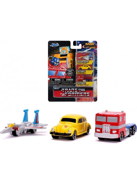 Jada Toys 253111005 Transformers 3er Nano Sammelautos aus Die-cast Optimus Prime Starscream G1 Bumblebee VW Beetle Spielzeugautos Set 4 cm ab 8 Jahren - B088P9NSDT