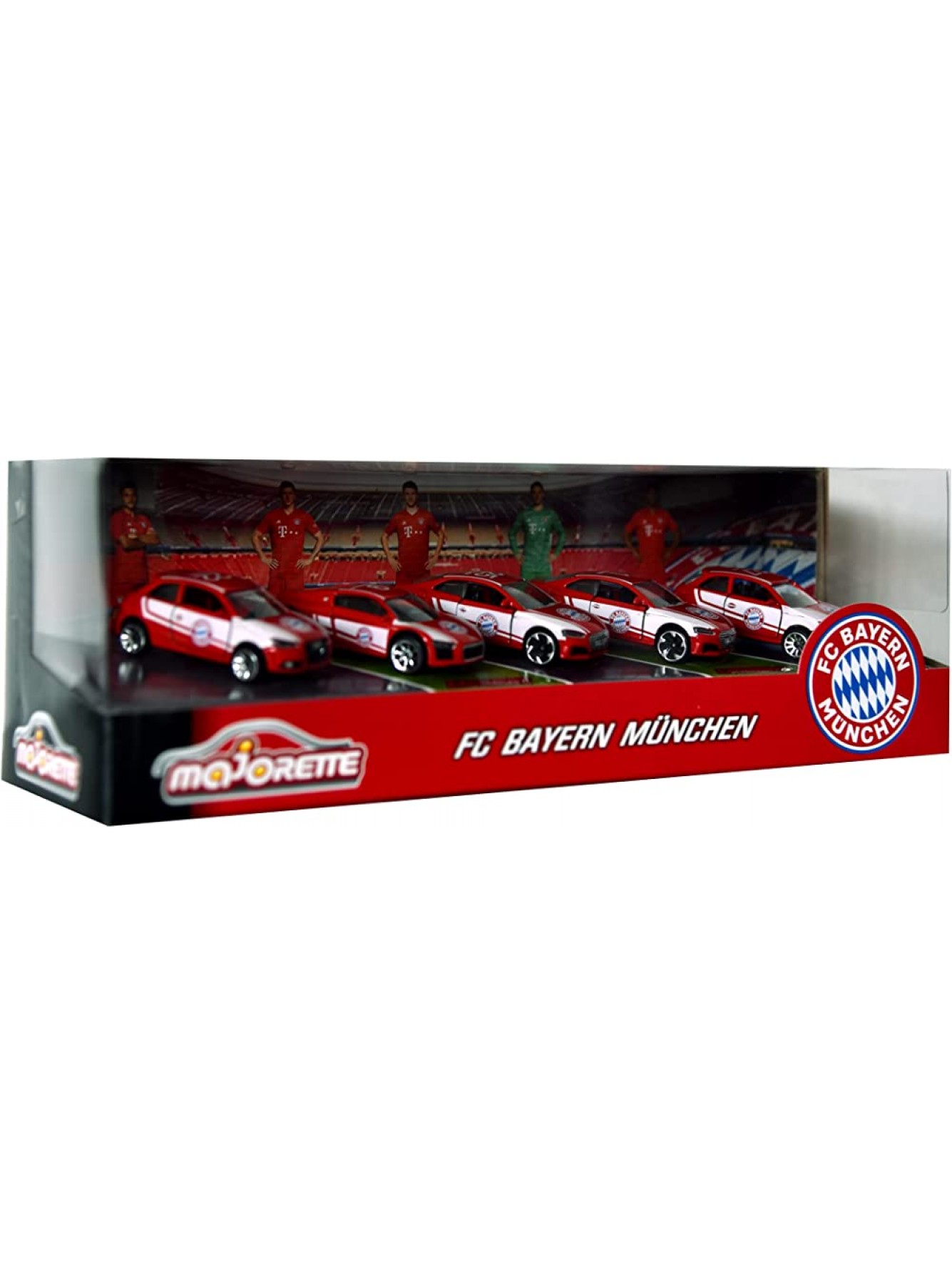Majorette FC Bayern München 5er Geschenkset – Spielzeugautos aus Metall mit Stickerbogen offizieller Fanartikel für Kinder ab 3 Jahren Rot - B00170SHPW