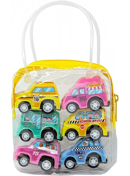 Oblique Unique® 6 Spielzeugautos mit Tasche Mini Spielzeug Autos Fahrzeuge Set Taxi Schulbus Airport Bus Food Truck Racer zum Spielen als Mitgebsel - B0983W15L7