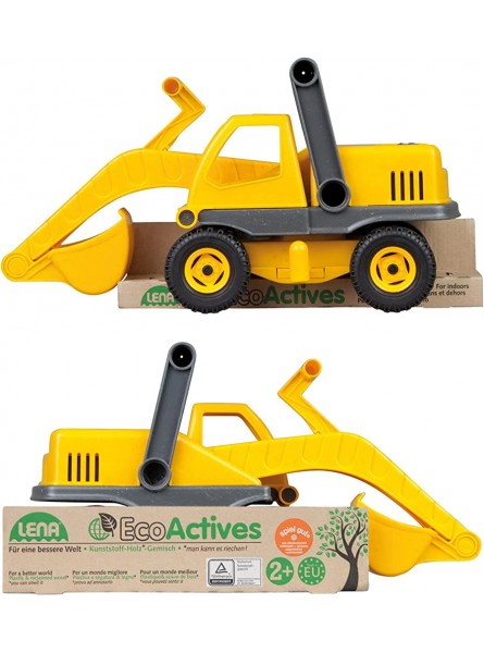 Lena 4211 EcoActives Bagger Baustellenfahrzeug ca. 35 cm robuster Schaufelbagger natürlicher Holzgeruch durch ökologischen Holzanteil Sandbagger für Kinder ab 2 Jahre Spielfahrzeug in gelb - B007N2M33K