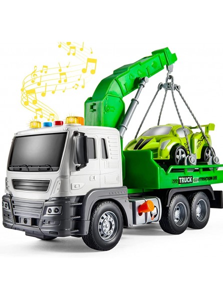 HYAKIDS 1:16 Groß Baufahrzeuge Kranwagen Abschleppwagen Spielzeug Auto Transporter LKW mit Geräusche und Licht Reibungsbetriebenes Spielzeugauto Lernspielzeug Geschenk für Junge Mädchen 3 4 5 Jahre - B09R7J62H1
