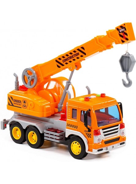 Kranwagen LKW Kinder Spielzeug City orange Schwungrad Fahrzeug mit Licht Sound - B09WN5WP54