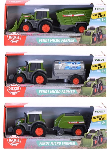 Dickie Toys – Fendt Micro Farmer 9 cm – Traktor-Set mit Anhänger Original Fendt zufällige Auswahl für Kinder ab 3 Jahren Mehrfarbig - B0B34RYQ46