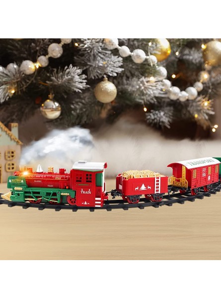 deAO Christmas Theme Classic Zugset für Kinder mit Licht realistischen Sounds Raucheffekt 3-Wagen-Wagen und Gleisen zu Weihnachten! - B09FFCC4MD