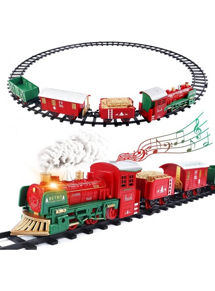 deAO Christmas Theme Classic Zugset für Kinder mit Licht realistischen Sounds Raucheffekt 3-Wagen-Wagen und Gleisen zu Weihnachten! - B09FFCC4MD