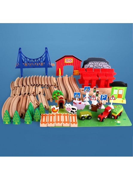 Jacootoys 80 Teile Holzeisenbahn Set Eisenbahn aus Holz Zug Spielzeug kombinierbar Spielzeugeisenbahn für Kinder 3+ Jahre alte Mädchen Jungen - B08QRQDK4H