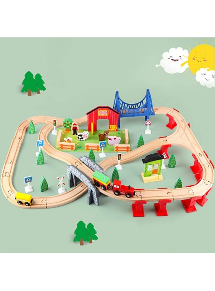 Jacootoys 80 Teile Holzeisenbahn Set Eisenbahn aus Holz Zug Spielzeug kombinierbar Spielzeugeisenbahn für Kinder 3+ Jahre alte Mädchen Jungen - B08QRQDK4H