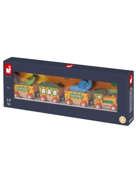 Janod Train Safari Story 6 Holzfiguren Spielzeug für fantasievolles Spielen Savannentiere und Fahrzeuge Kompatibel mit den auf dem Markt erhältlichen Schienen Ab 3 Jahren J08585 - B085J1G2PK