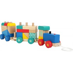 Small Foot 11128 Holzzug Steckspiel aus Holz Ziehspielzeug mit Holzrädern Spielzeug Mehrfarbig - B07GXGQPSX