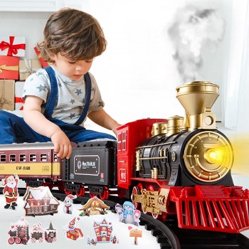 TEMI Spielzeug Zug für Kinder Jungen Mädchen ab 3 Jahren Eisenbahn mit Dampflokomotive Güterwagen Lange Spur Batteriebetrieben Dampfzug mit Rauch Licht und Geräuschen - B07P9HQGXP