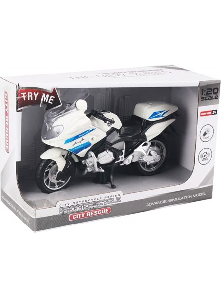 Motorrad Polizei Spielzeug Weiß Maßstab 1:20 mit Licht und Sound batteriebetrieben Geschenkidee + Schlüsselanhänger Spiel Würfel - B0BM4DY8BG
