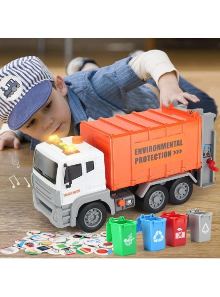 Anby families Müllwagen Spielzeug mit 4 Mülleimer Sound und Licht,Fahrzeuge Spielzeug für Kinder,Müllauto Geschenk Spielzeug ab 3 Jahre 4 Jahre 5 Jahre - B09VNWVP42