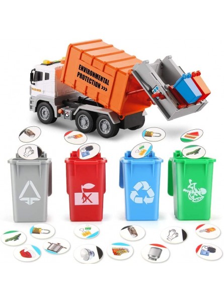 Anby families Müllwagen Spielzeug mit 4 Mülleimer Sound und Licht,Fahrzeuge Spielzeug für Kinder,Müllauto Geschenk Spielzeug ab 3 Jahre 4 Jahre 5 Jahre - B09VNWVP42