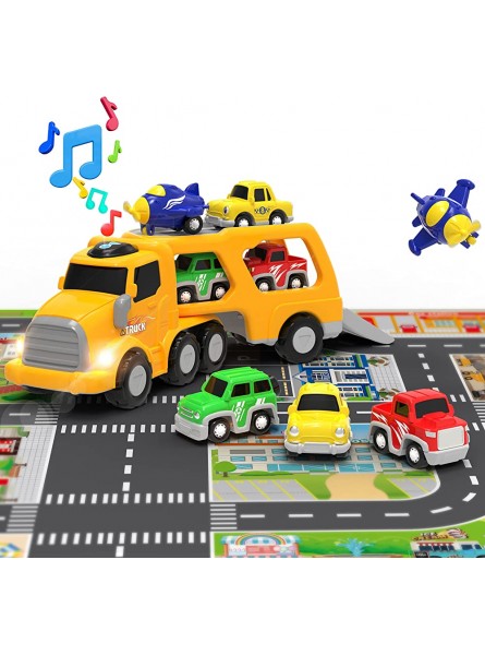 BELLOCHIDDO Kinder Auto Spielzeug 2 3 Jahre 5 in 1 Autotransporter mit Spielmatte STEM Lernspielzeug für Jungen Kleinkind LKW Lastwagen Cars Spielzeug Lichter und Musik Fahrzeug Spielset Geschenk - B0B3MFX692