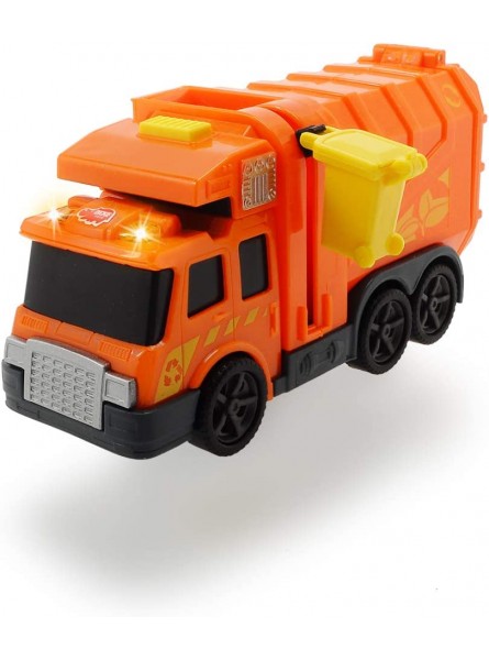 Dickie Toys City Cleaner Müllauto Müllabfuhr Müllwagen Straßenreinigung Spielzeugauto mit Mülltonne Licht & Sound inkl. Batterien 15 cm Orange ab 3 Jahren - B01CIKAWAM