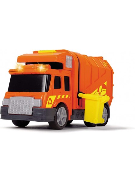 Dickie Toys City Cleaner Müllauto Müllabfuhr Müllwagen Straßenreinigung Spielzeugauto mit Mülltonne Licht & Sound inkl. Batterien 15 cm Orange ab 3 Jahren - B01CIKAWAM