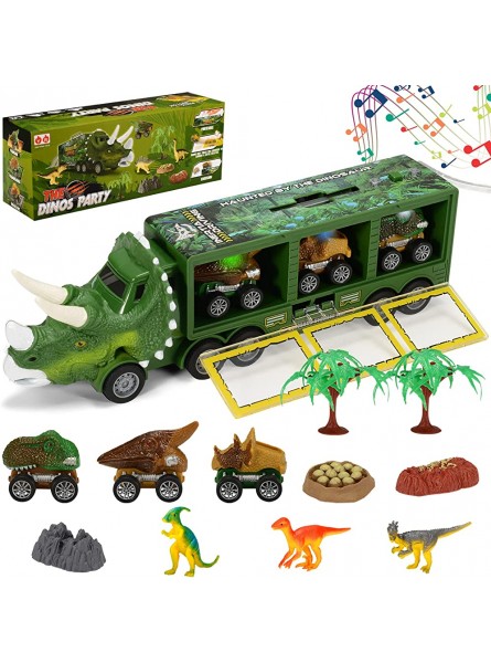 Dinosaurier-Spielzeug-LKW für 3 4 5 6-jährige Jungen Dinosaurier-Transporter mit Licht und 3 Geräuschen Kinder-Dinosaur-Monster-Truck-Autospielzeug Dino Transport Truck - B09GVKCLXG