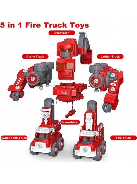 Feuerwehrauto Ayunhao DIY 5 in 1 Roboter Spielzeug mit Sound und Licht Auto Spielzeug STEM Demontage Feuerwehr Auto Spielzeug Weihnachten Geburtstagsgeschenk Jungen Mädchen 3-8 Jahre alt - B09PV28FMH