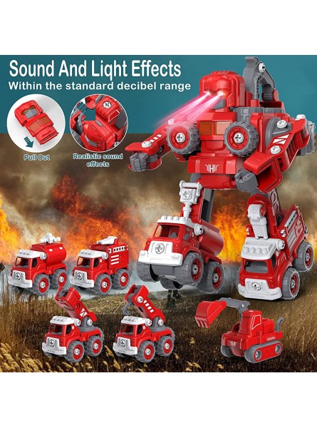 Feuerwehrauto Ayunhao DIY 5 in 1 Roboter Spielzeug mit Sound und Licht Auto Spielzeug STEM Demontage Feuerwehr Auto Spielzeug Weihnachten Geburtstagsgeschenk Jungen Mädchen 3-8 Jahre alt - B09PV28FMH