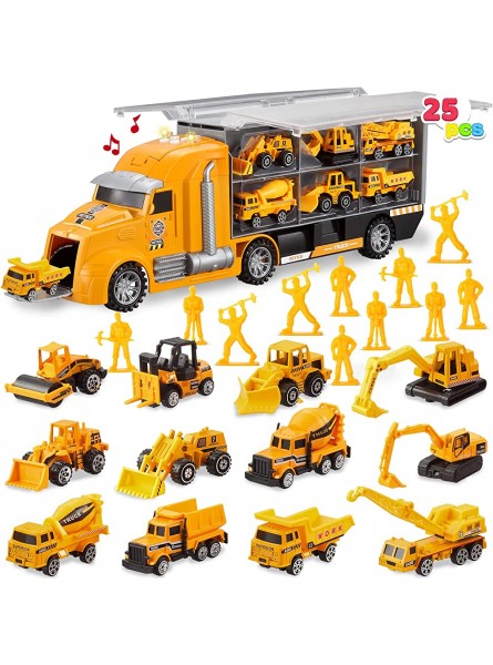 JOYIN 14-in-1Druckguss Baufahrzeug Spielzeugset Spielfahrzeuge mit Geräuschen und Lichtern im Transportwagen Push-and-Go-Fahrzeug Autospielzeug Kindergeburtstagsgeschenke für über 3-jährige Jungen - B092YYY6LH