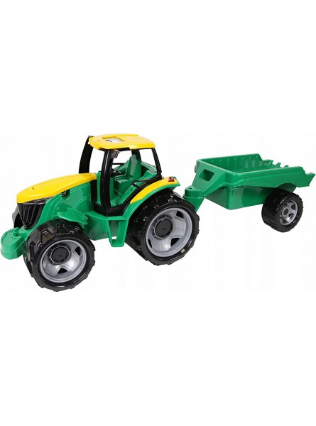Lena 02122EC x Giga Trucks Traktor mit Anhänger Traktor Grün und Gelb Anhänger modernes Baufahrzeug im Schaukasten 90 cm großes Fahrzeug zum Spielen auf der Baustelle für Kinder ab 3 Jahren - B0BFB7J2KT