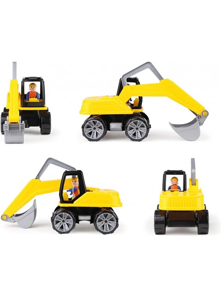 Lena 4411 Truxx Bagger ca. 44 cm mit vollbeweglicher Spielfigur Baustellen Spielfahrzeug für Kinder ab 2 Jahre robuster Schaufelbagger mit funktionstüchtigen Baggeram und Haltegriff gelb - B003AOEKC2