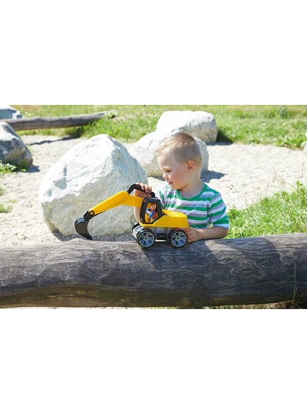 Lena 4411 Truxx Bagger ca. 44 cm mit vollbeweglicher Spielfigur Baustellen Spielfahrzeug für Kinder ab 2 Jahre robuster Schaufelbagger mit funktionstüchtigen Baggeram und Haltegriff gelb - B003AOEKC2