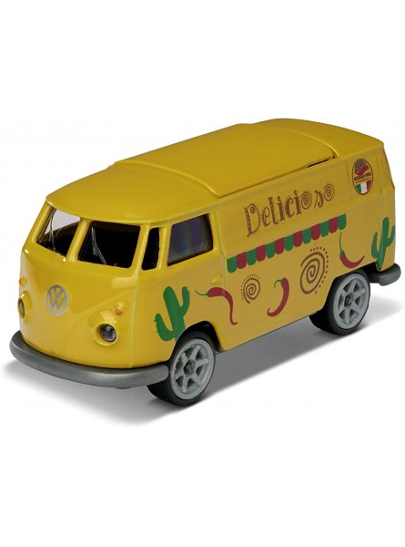 Majorette 212052016Q05 Vintage Deluxe VW T1 Foodtruck Bully Spielzeugauto Freilauf Exklusives Auto Design Gummireifen Sammelbox 7,5 cm gelb rot für Kinder ab 3 Jahren - B085J69VWX