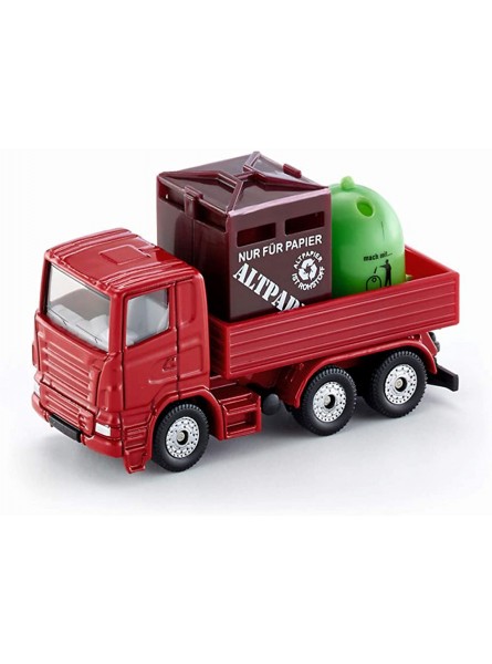 SIKU 0828 Recycling-Transporter Metall Kunststoff Rot Inkl. 1 Altpapier- und 1 Glas-Container - B0002HR21G