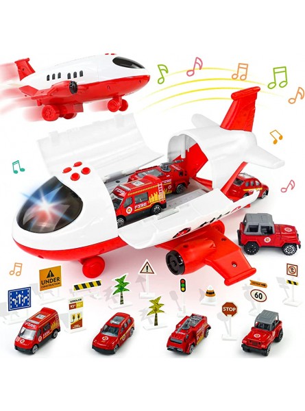 Spielzeug ab 3 Jahre Flugzeug Spielzeug Auto Set 1 Groß Licht Musik Planes 4 Auto Spielzeug Feuerwehrauto mit Verkehrsschilder Kinder Rollenspiel Spiele ab 3 4 5 6 Jahren Kinderspielzeug ab 3 Jahre - B095C1WFS4