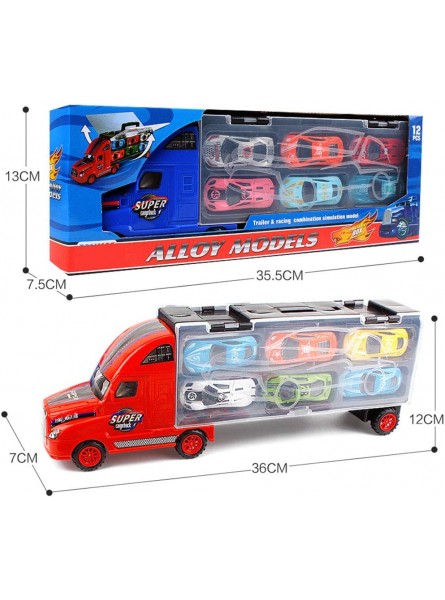 YIMORE Truck Set LKW Transportfahrzeug Autotransporter Tragegriff mit 12 Rennautos Spielzeug Geschenk für Jungen Rot - B07HKY8XFD