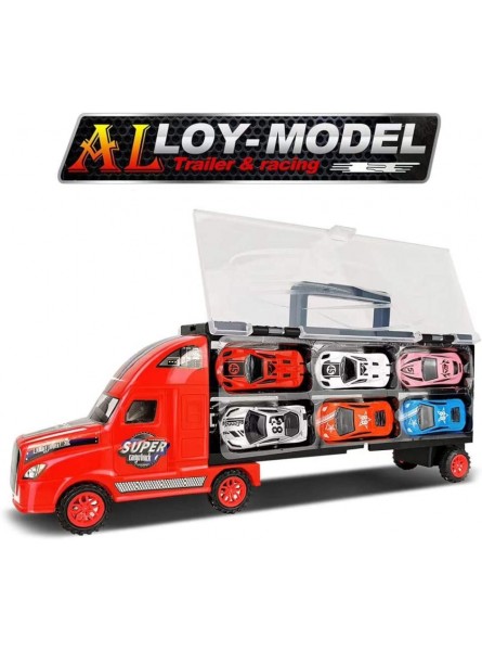 YIMORE Truck Set LKW Transportfahrzeug Autotransporter Tragegriff mit 12 Rennautos Spielzeug Geschenk für Jungen Rot - B07HKY8XFD