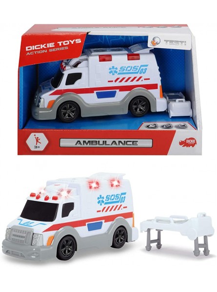 DICKIE 203302004 Toys Krankenwagen Rettungswagen Spielzeugauto mit Trage Heckklappe zum Öffnen Licht & Sound inkl. Batterien 15 cm ab 3 Jahren Weiß - B01CKAL3ZI