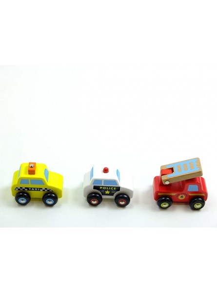 Unbekannt 6er Set Mini Autos aus Holz Fahrzeug Set bestehend aus: Taxi LKW Feuerwehr Krankenwagen Bagger und Polizei - B01N9HSLQ3